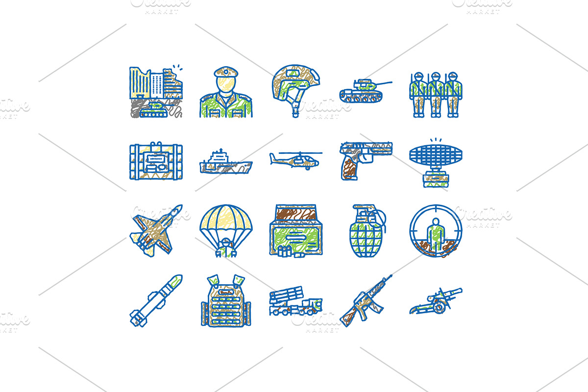 Army Soldier And War Technics Icons, an Object Illustration by pikepicture