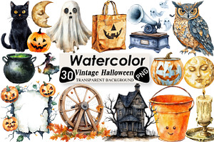 Vintage Halloween Clipart, an Illustration by Black Bird Studio