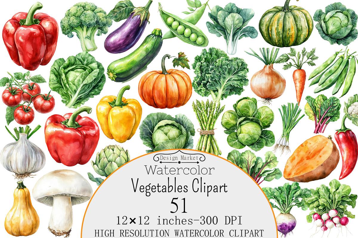 Watercolor Vegetables Clipart, a Seasonal Illustration by Design Market (Photo 1 of 5)