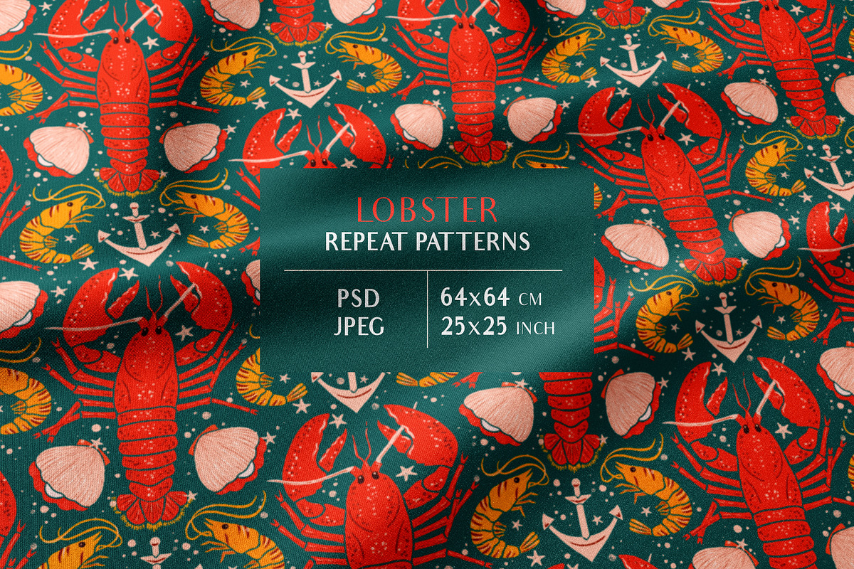 Lobster - Repeat Patterns Collection, a Pattern Graphic by Julia M. Watercolor (Photo 1 of 10)