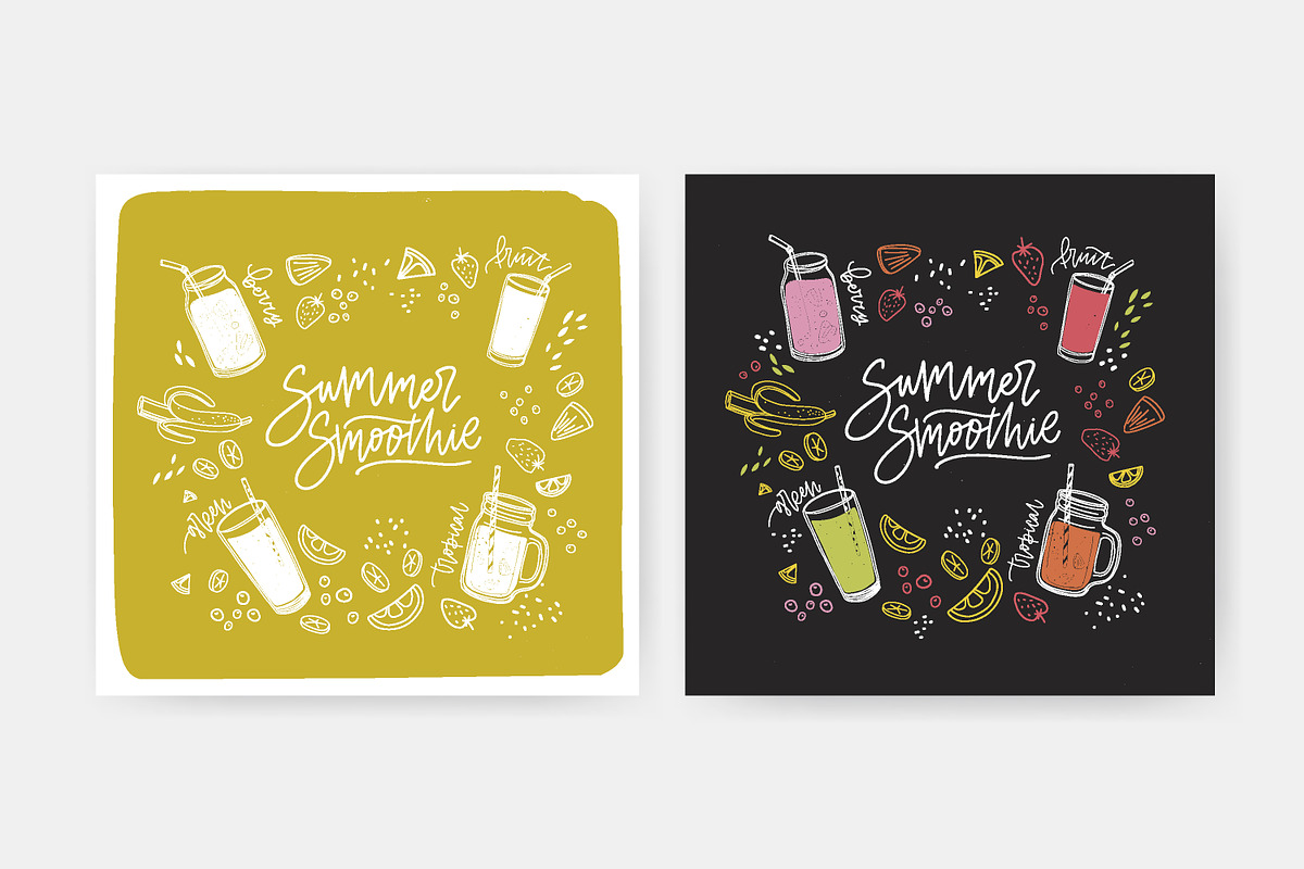 Smoothie drinks set + backgrounds, a Food Illustration by Good Studio (Photo 4 of 25)