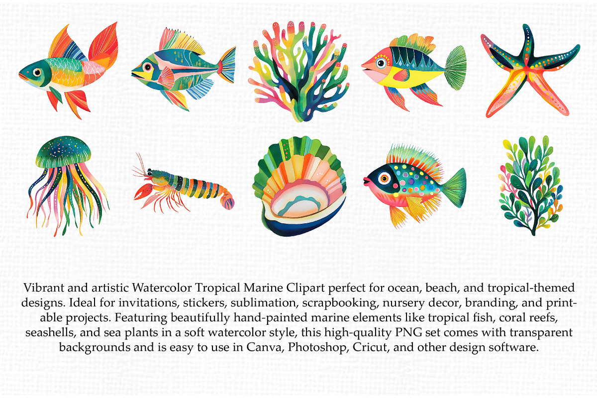 Watercolor Tropical Marine Clipart, an Illustration by Libby Wishes (Photo 3 of 3)