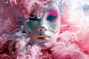 very beautiful masqurate mask, burst, a Photo by LOGOCREATIVE