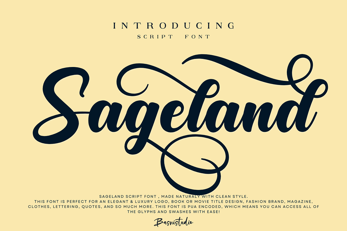 Sageland Script Font, a Script Font by Basnistudio (Photo 1 of 7)