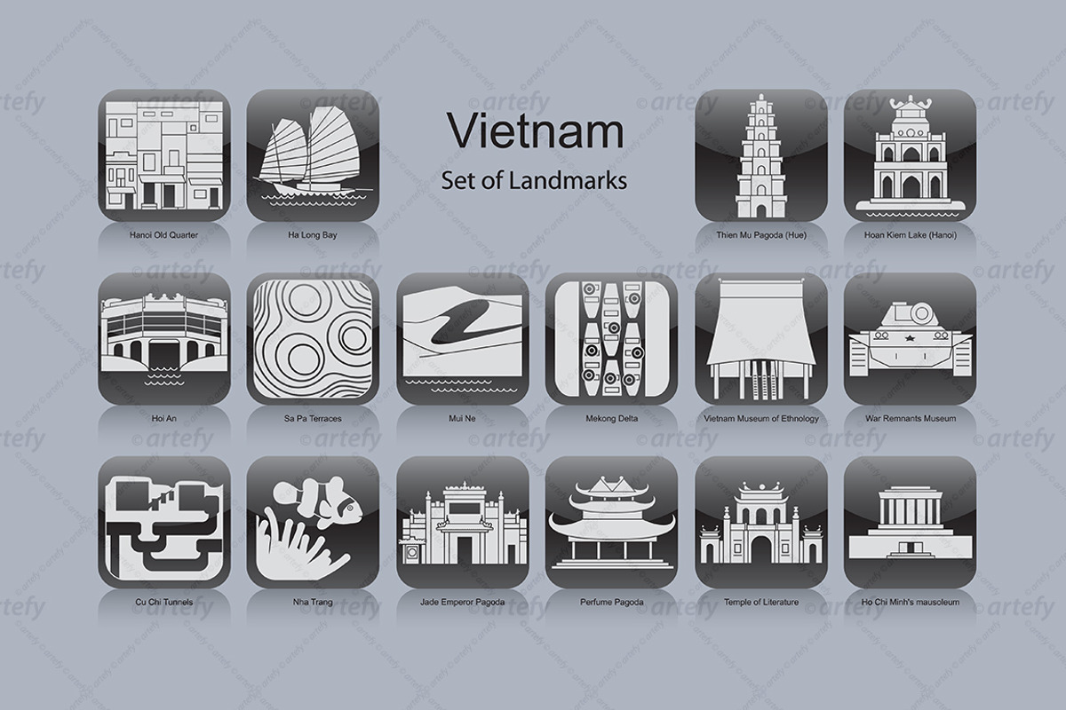 Vietnam landmark icons (16x), an Icon by Artefy's Graphic Bar (Photo 1 of 2)