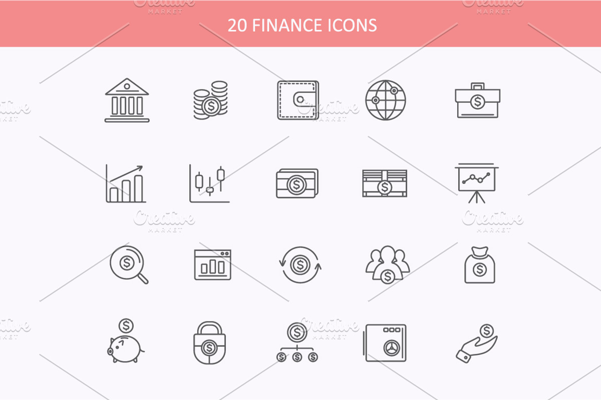 Set of thin lines financial icons