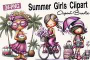 Watercolor Summer Girls Clipart, a Person Illustration by SVGArt (Thumbnail 6 of 10)