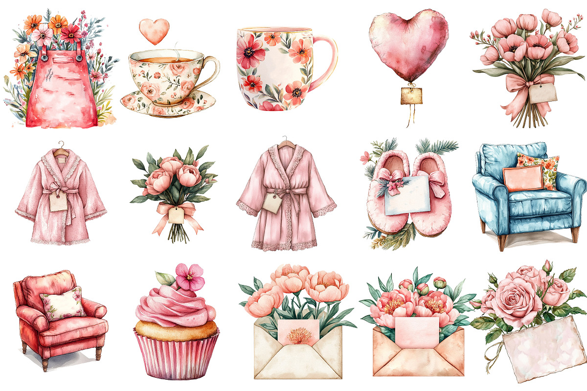 Blush Pink Mother's Day Clipart, an Illustration by Watercolor design (Photo 2 of 10)