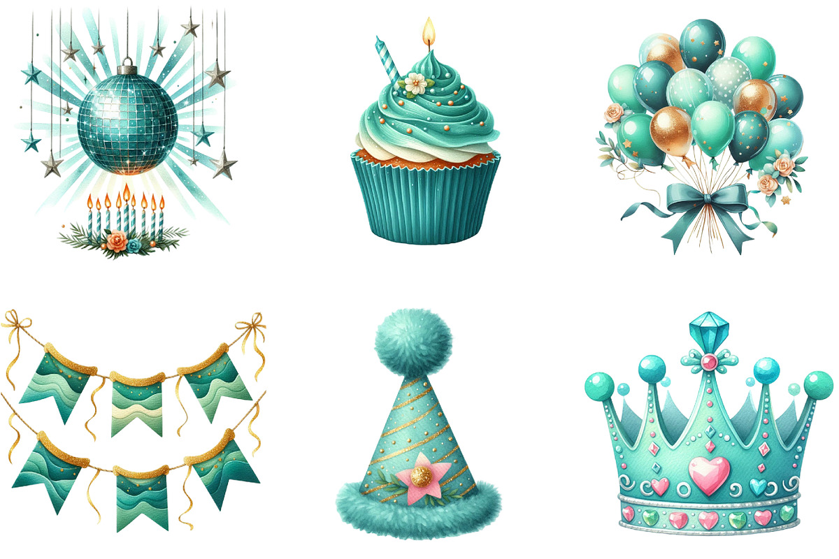 Teal Birthday Sublimation Clipart, an Illustration by DreamArtGraphic (Photo 3 of 6)