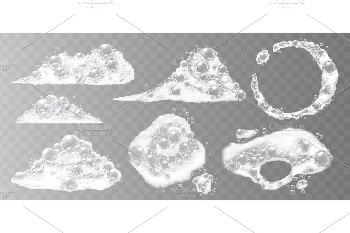 Realistic soap foam with bubbles, an Object Illustration by Yayasya