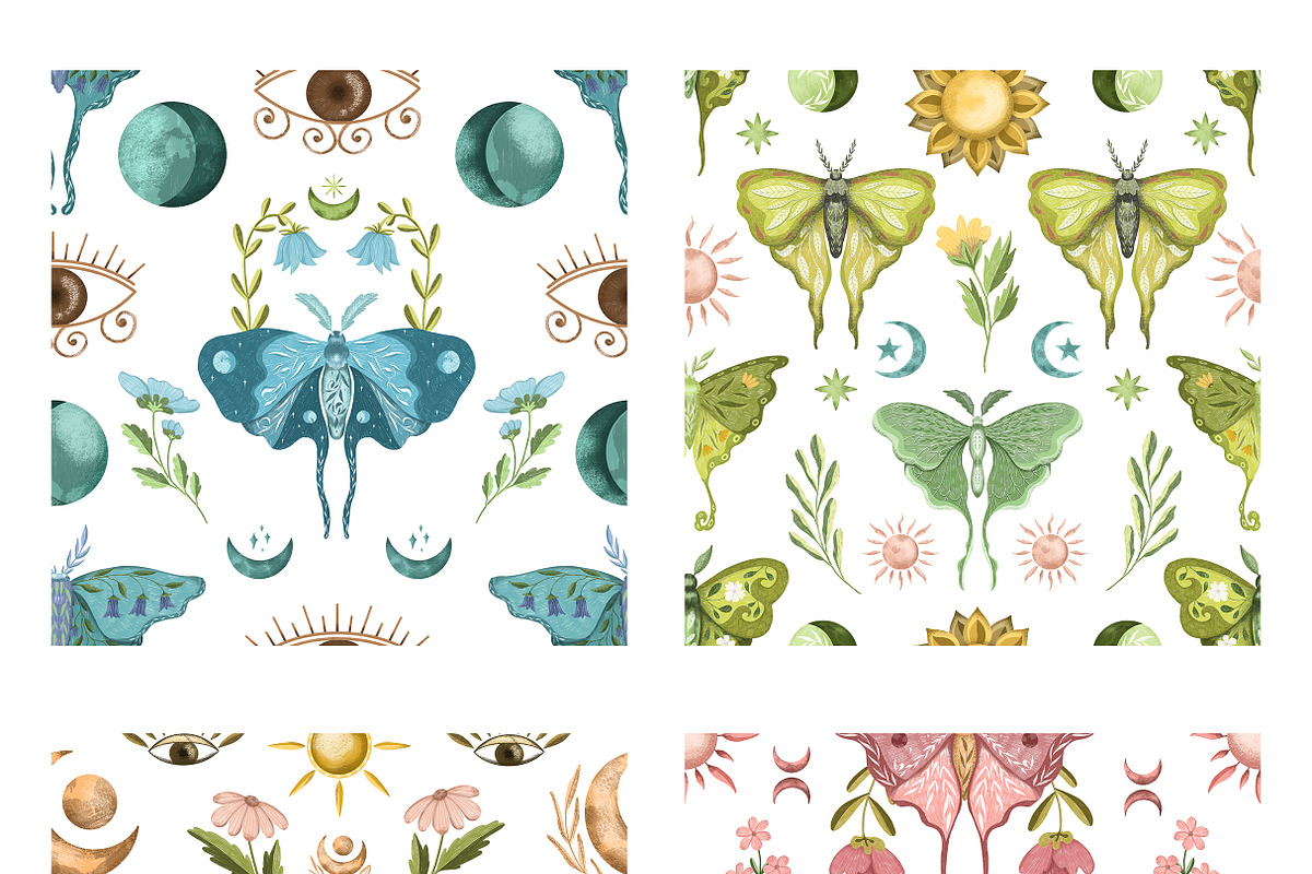 Luna moth clipart & pattern, an Animal Illustration by Yelloo Fish (Photo 8 of 11)