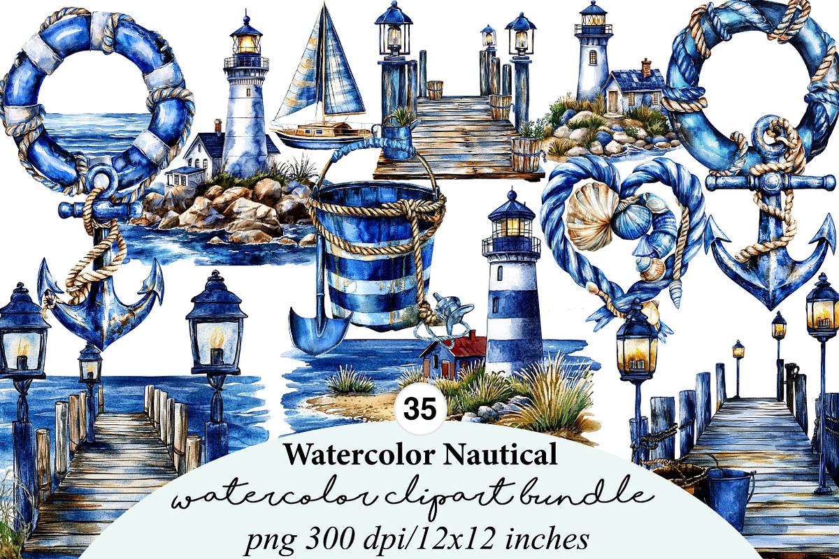 watercolor nautical clipart, an Illustration by GatewayDesign (Photo 1 of 9)