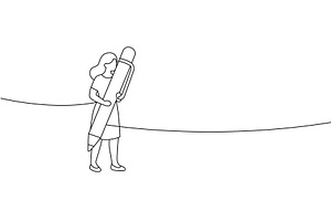 Woman carrying oversized pen, a Person Illustration by GraphiShop