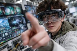 Scientist interacting with virtual reality in a modern technological laboratory, a Health & Medical Photo by AS photostudio