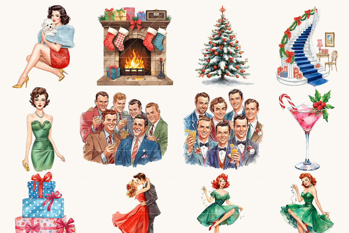 Vintage Glamorous Christmas Party, a Seasonal Illustration by Design Scotch (Photo 2 of 8)