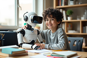 Boy Studying with Robot Friend at De, a Technology Photo by Stock Shape