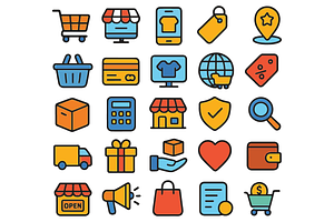 Ecommerce Shopping Icon Set, an Object Graphic by nikagraphic