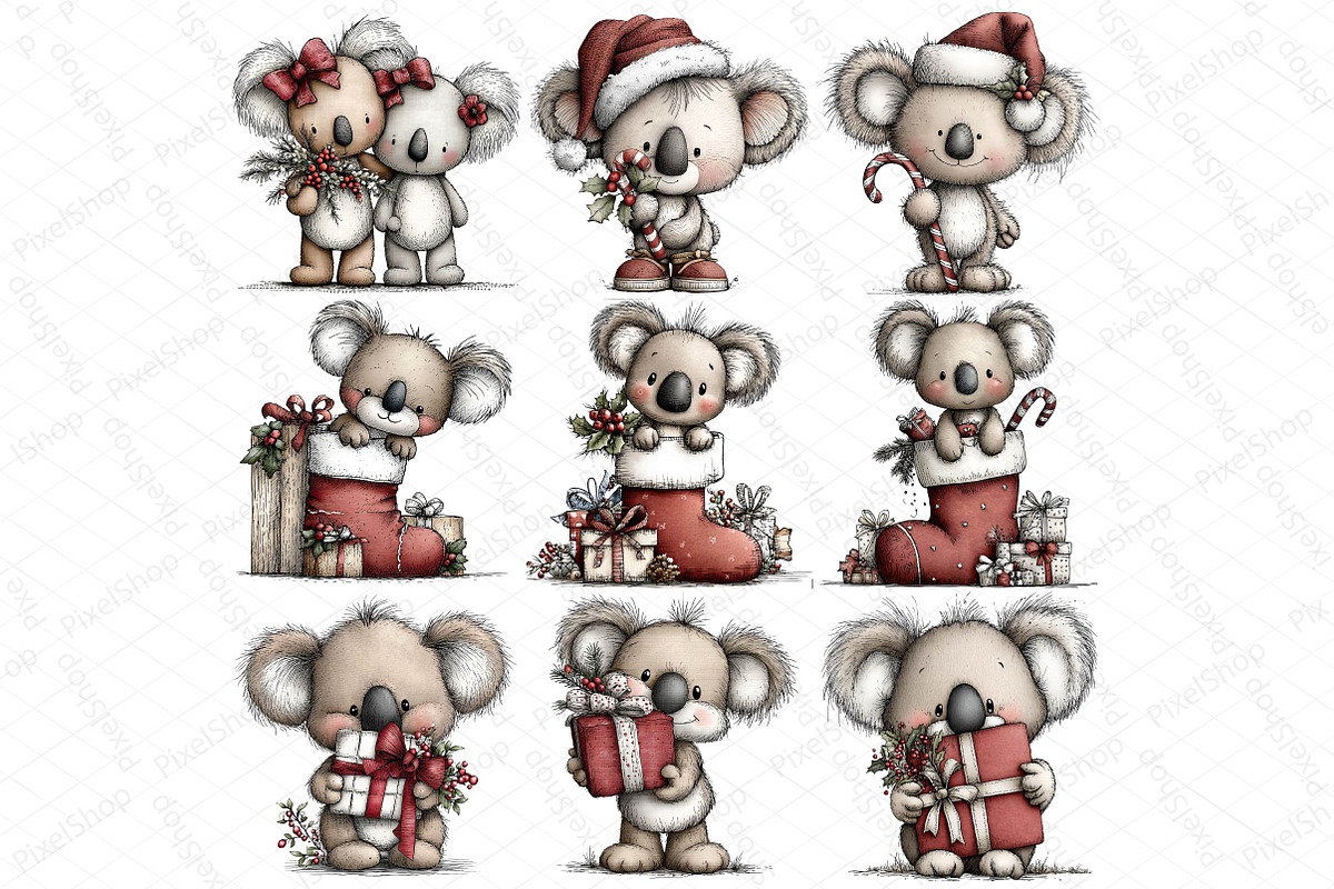 Whimsical Christmas Koala Clipart, an Illustration by DreamPrint404 (Photo 4 of 7)