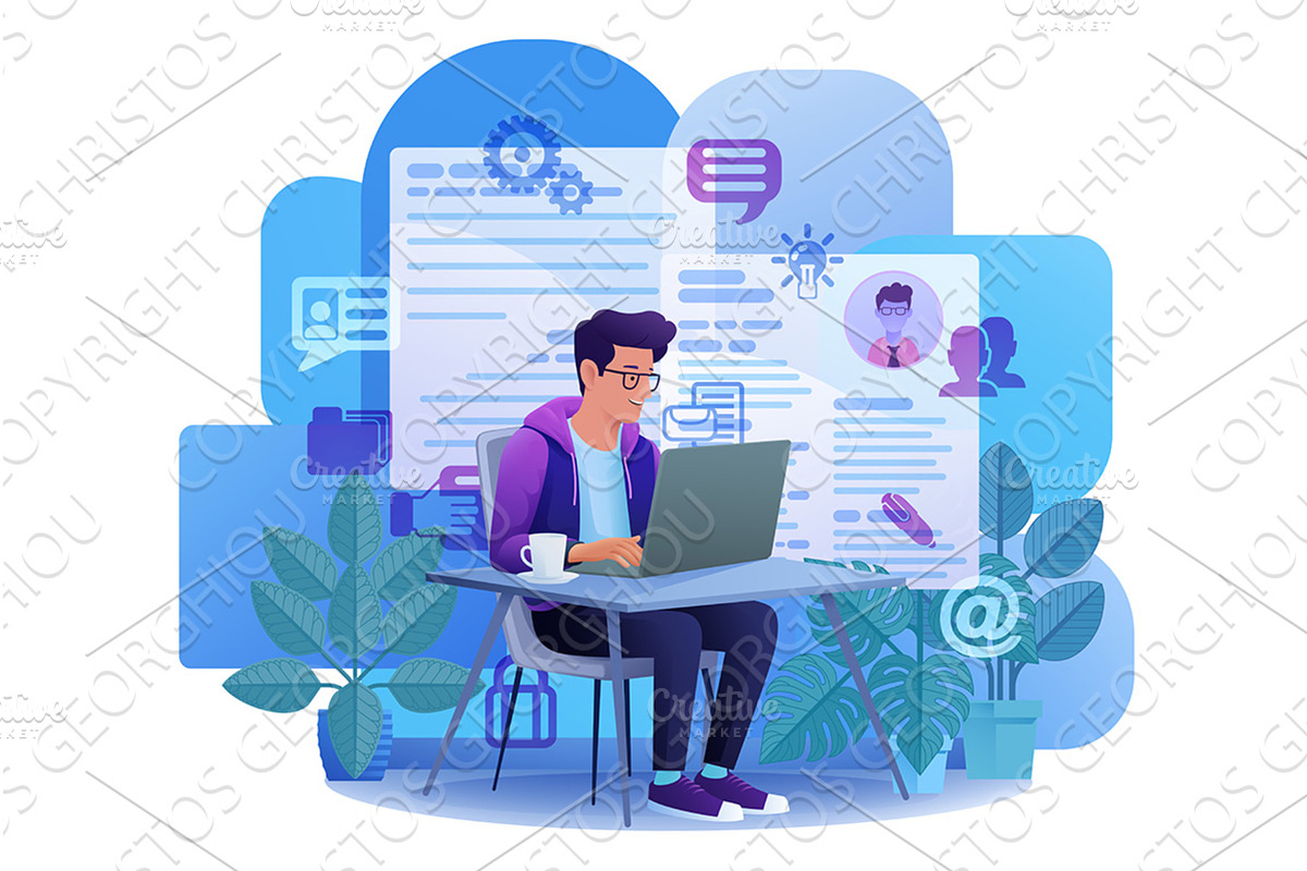 Man Laptop Resume CV Job Search, a Person Illustration by Christos Georghiou