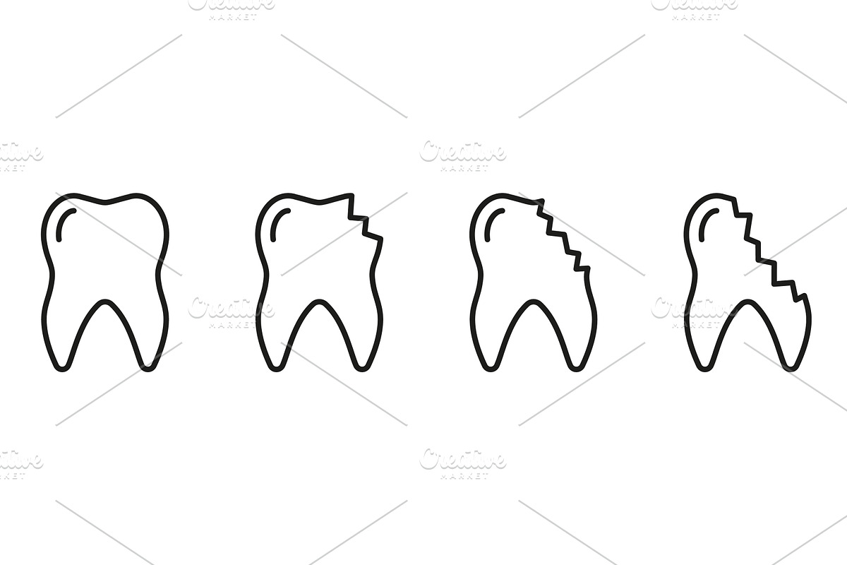 Chipped Tooth Line Icon Set, an Object Illustration by Gentle Studio