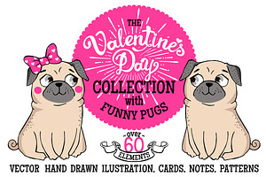 VALENTINE'S DAY vector set with pugs