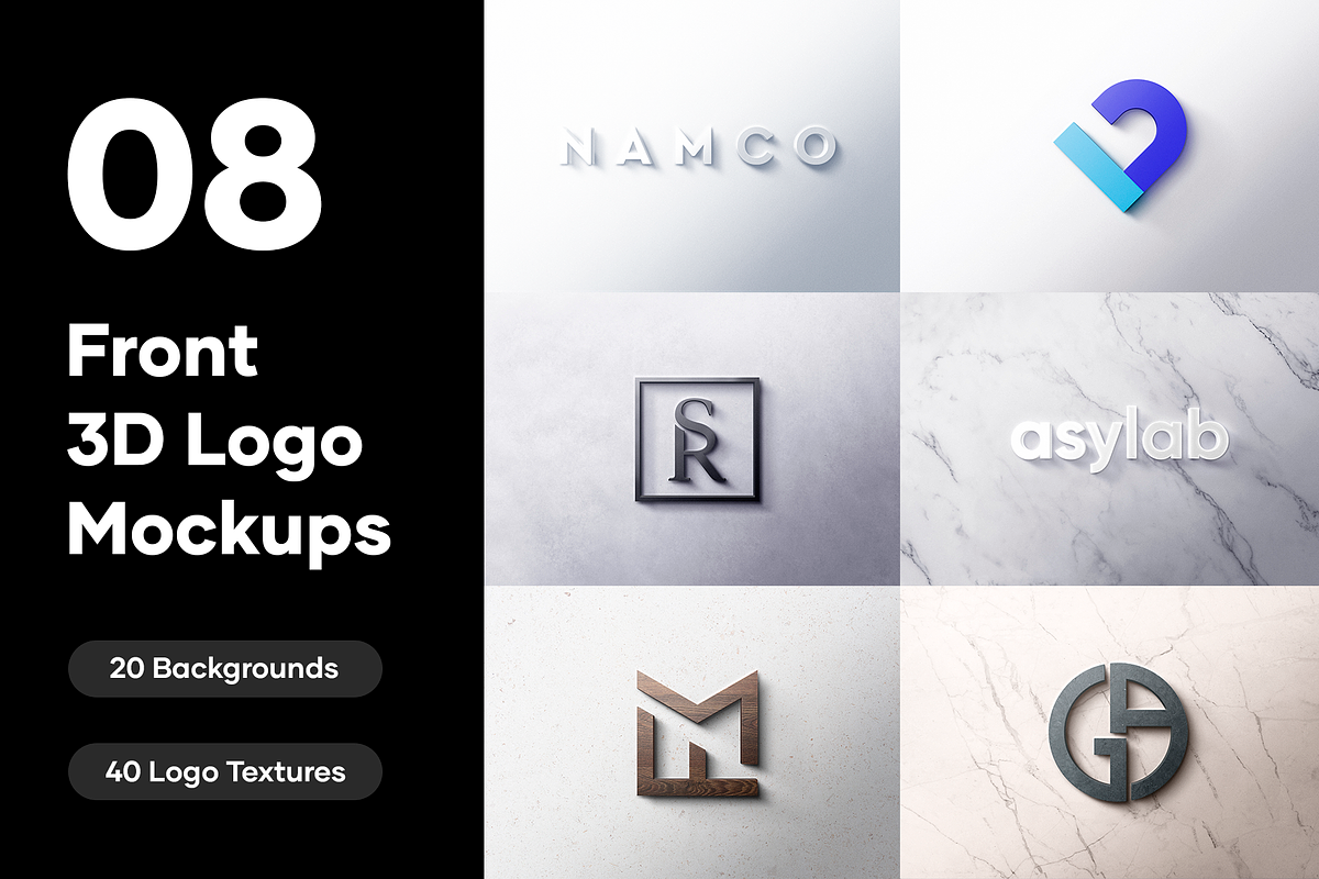 8 Front 3D Logo Mockups, an Apparel Mockup by Asylab (Photo 1 of 27)