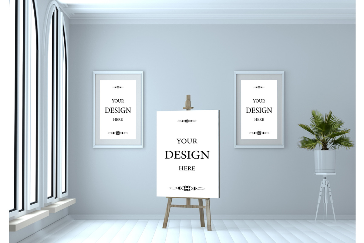 Wooden easel with a blank canvas, a Print Template by Larser