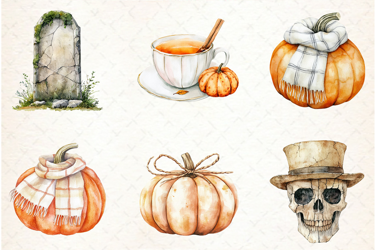 Watercolor Neutral Halloween Clipart, an Illustration by Libby Wishes (Photo 4 of 5)