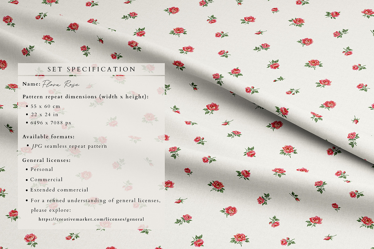 Flora Rose, Watercolor Floral Roses, a Pattern Graphic by Marchel Studio (Photo 3 of 3)