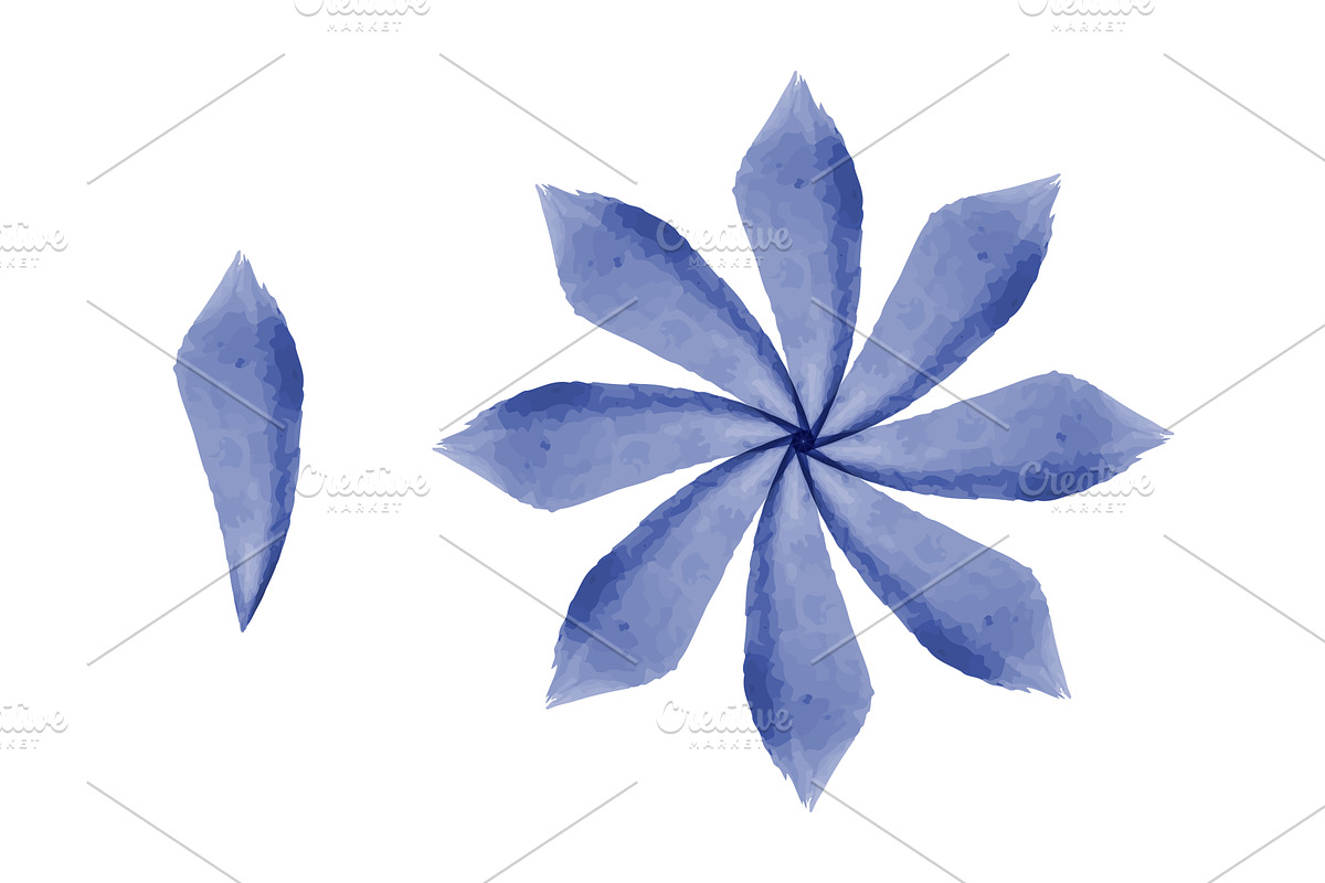 Stylized blue watercolor flower with, an Object Illustration by okskukuruza