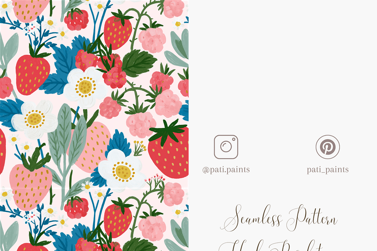 Strawberry Raspberry Floral Seamless, a Pattern Graphic by Pati Charm Studio (Photo 5 of 6)