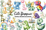 Cute Dinosaur Watercolor Clipart, an Illustration by Daily.Designs (Thumbnail 1 of 5)