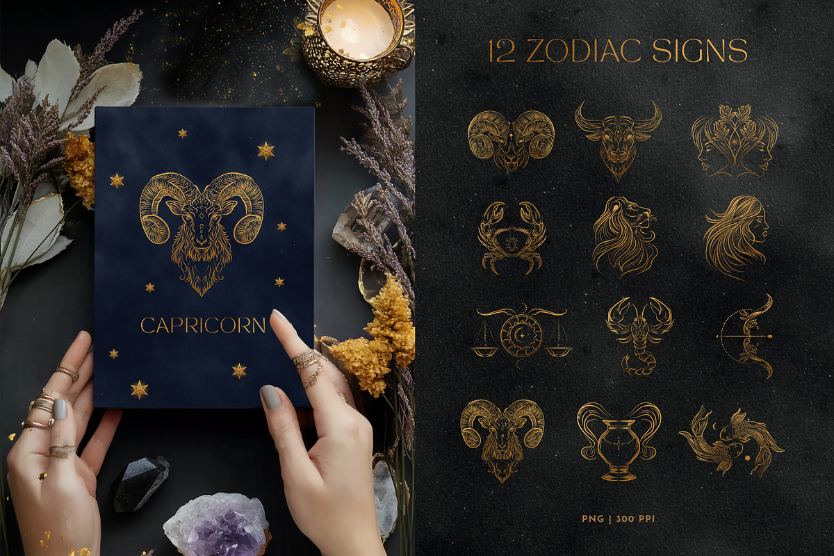 Gold Celestial Graphics Astrology, an Object Graphic by Under My Cozy Roof (Photo 2 of 16)
