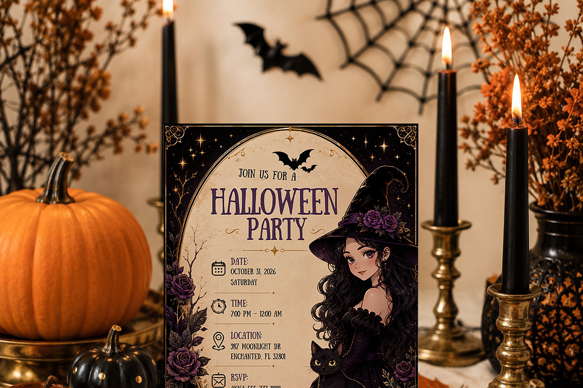 Gothic Witch Halloween Invitation, an Invitation Template by Arslan (Photo 4 of 5)