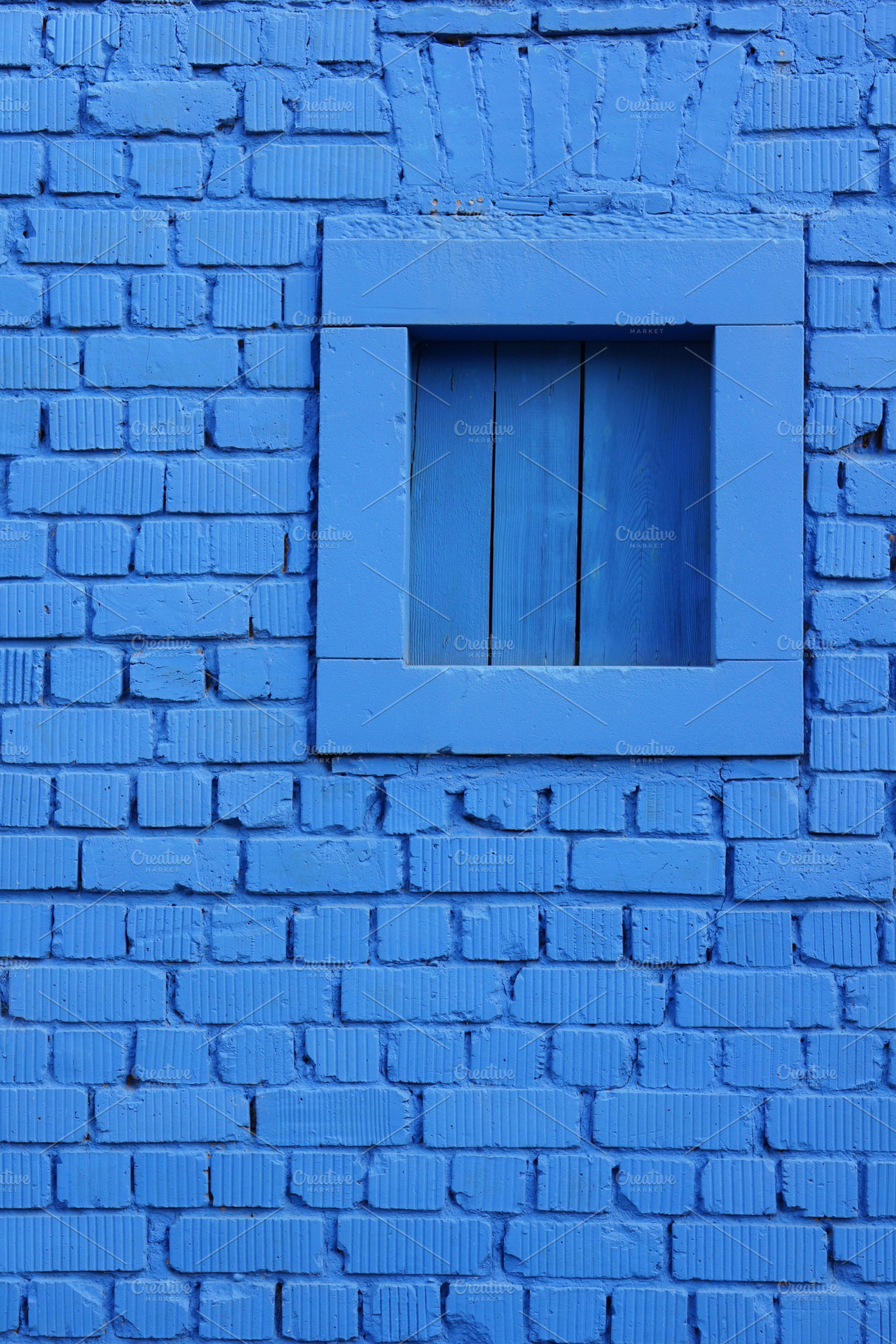 Blue brick wall stock photo containing wall and building