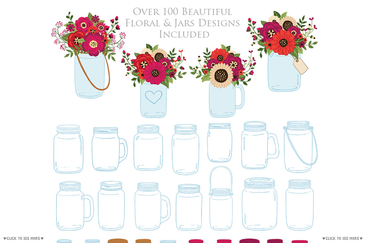 Red Wedding Mason Jar Cliparts, an Illustration by Avenie Digital (Photo 2 of 2)