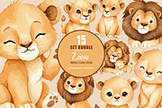 15 Bundle Watercolor Cute Lion Fam, an Animal Illustration by Morspective (Thumbnail 1 of 8)