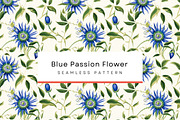 Blue Floral Seamless Pattern, Green, a Pattern Graphic by BrushstrokeArtGB (Thumbnail 1 of 10)
