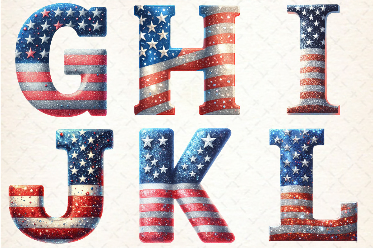 Glitter USA Flag Alphabet Clipart PN, an Illustration by Rose Art (Photo 3 of 7)