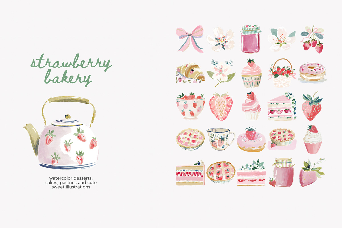 Watercolor strawberry clipart set, a Decorative Illustration by Patishop Art (Photo 7 of 10)