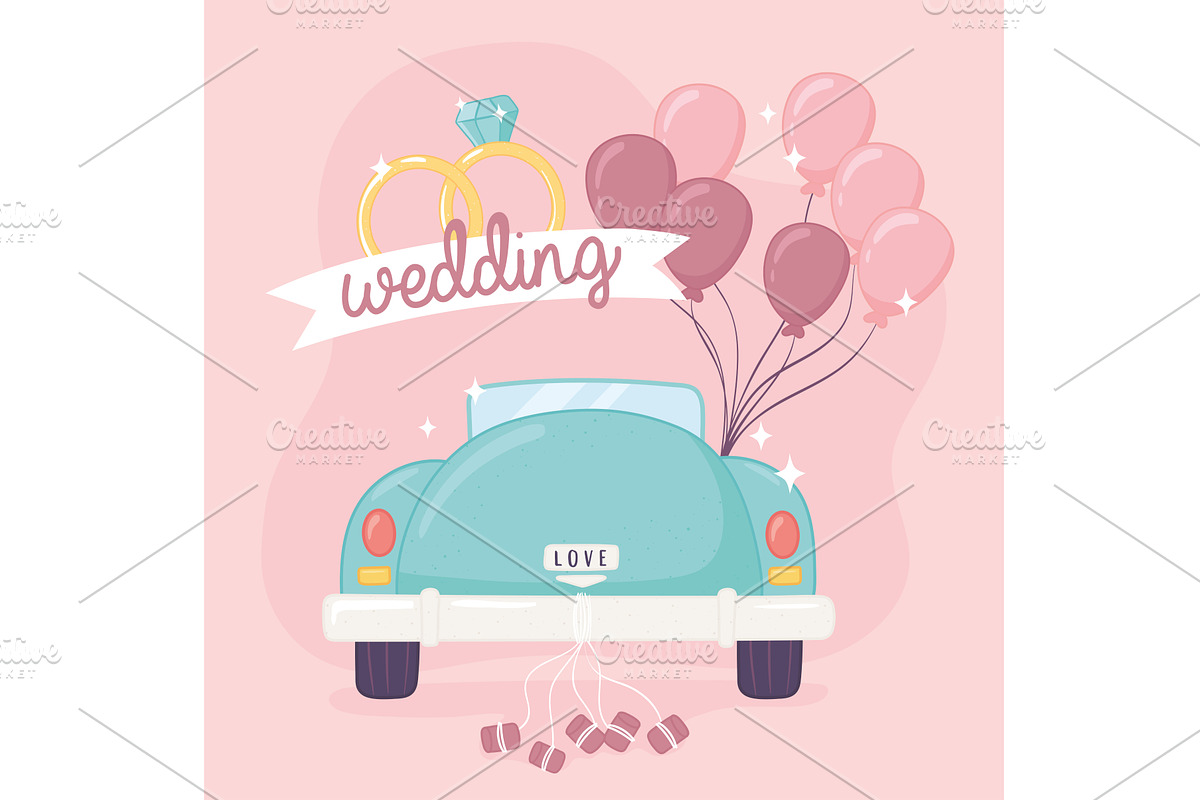 wedding car with balloons, an Illustration by studiogstock