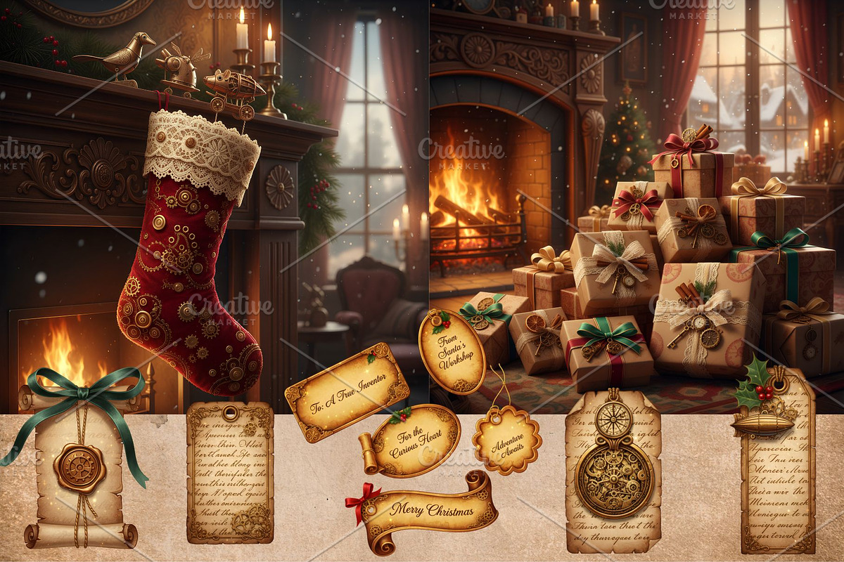SteamPunk Christmas bundle 300 DPI, a Seasonal Illustration by Floraphoria (Photo 13 of 15)