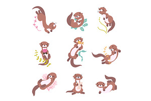 Cartoon otter. Funny otters in, a Graphic by Valerie Bodnar