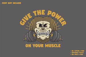 lion head biting dumbbells mascot, a Branding & Logo Template by Judsart