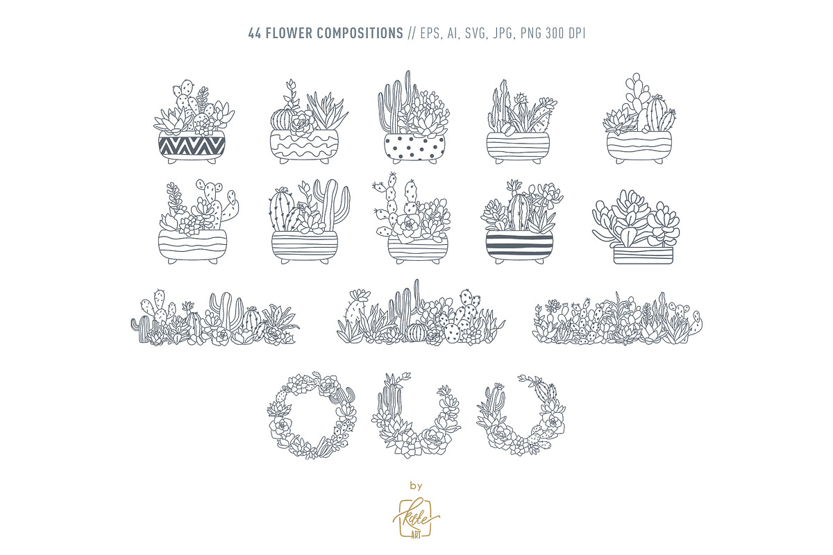 HOME PLANTS AND CACTI LINE ART, an Object Illustration by Kate Art (Photo 5 of 10)