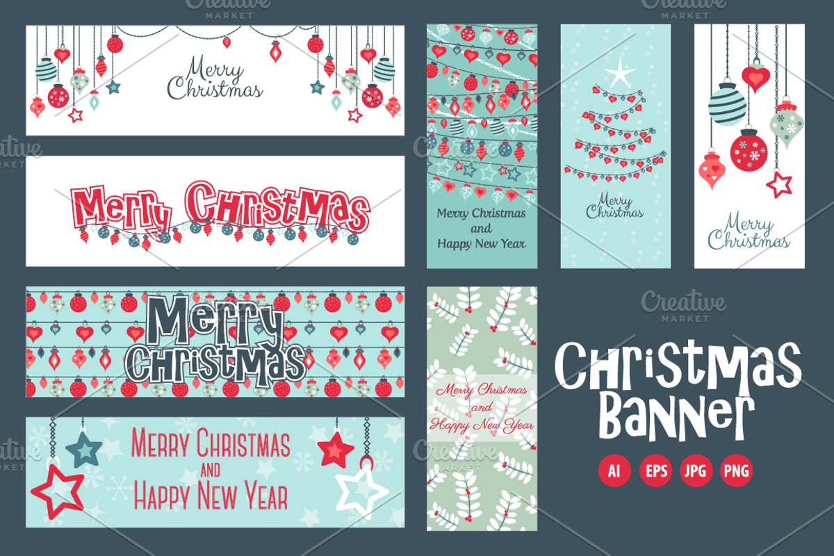 Set of 8 Christmas web banners, a Templates & Theme by MM Studio