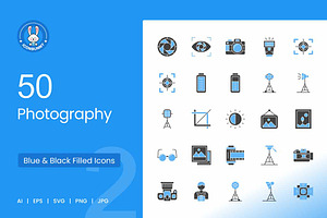 50 Photography Blue & Black Icons, an Icon by IconBunny