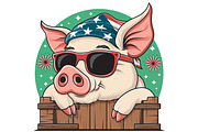 Pig with USA Bandana in Sunglasses, an Animal Illustration by Ghagra (Thumbnail 2 of 3)