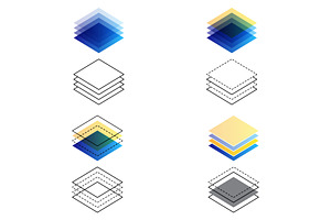Layered paper colour stacks set, a Solid Icon by LongQuattroArt