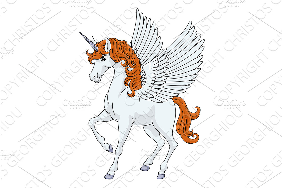 Unicorn Pegasus Wings Horn Horse, an Animal Illustration by Christos Georghiou